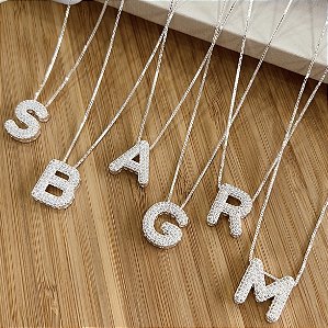 Gargantilha Letras Iniciais 16mm Cravejadas Prata 925 - CPR753