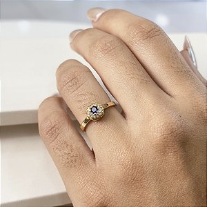 Anel com Pedra Azul Semijoia 18k - MA144