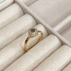 Anel com Pedra Verde Semijoia 18k - MA145