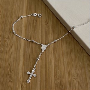 Pulseira Terço com Bolinhas 4mm Prata 925 - PPR521
