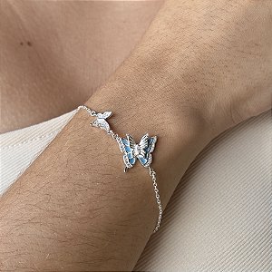 Pulseira Borboleta Cravejada com Resina Prata 925 - PPR525