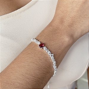 Pulseira Gota Vermelha Cravejada com Zircônias Prata 925 - PPR529
