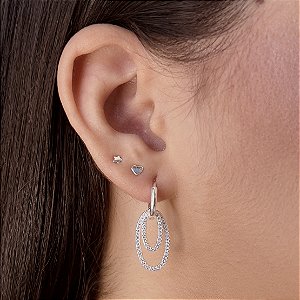 Argolas com Elos Cravejados com Zircônias Prata 925 - BPR793