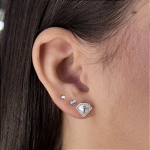 Brincos Diamante Cravejados com Zircônias Prata 925 - BPR799