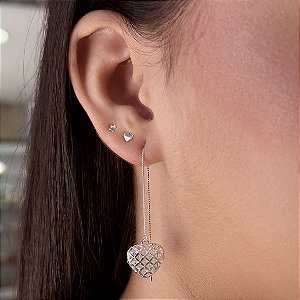 Brincos Coração Fio Passante Prata 925 - BPR801