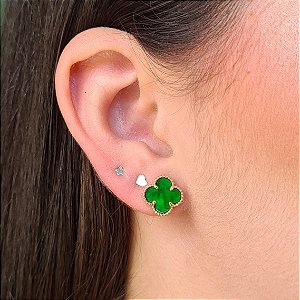 Brincos Trevo Verde Resinado Semijoias 18k - MB986