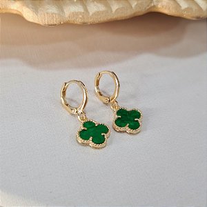 Brincos Argolas Trevos Verde Semijoias 18k - MB989