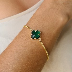 Pulseira com Trevo Verde Semijoias 18k - MP610