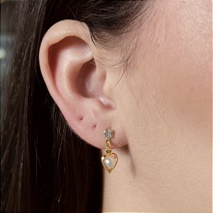 Brincos Coração com Pérola Semijoias 18k - MB684