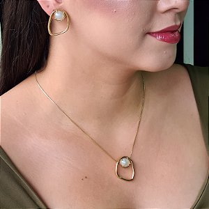 Conjunto Orgânico com Pedra Acrílica Semijoia 18k - MCJ113