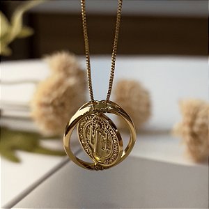 Gargantilha com Pingente São Bento Semijoia 18k - MC731