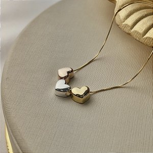 Gargantilha 3 Corações Tricolor Semijoias 18k - MC888