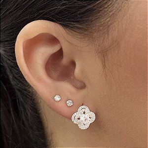Brincos Trevo Cravejados com Zircônias Prata 925 - BPR819