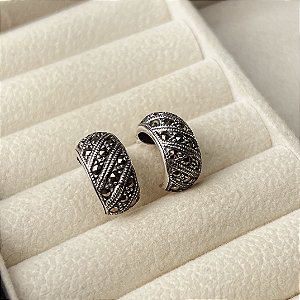 Brincos Argolas Cravejado com Marcassitas Prata 925 Bali - BPR833