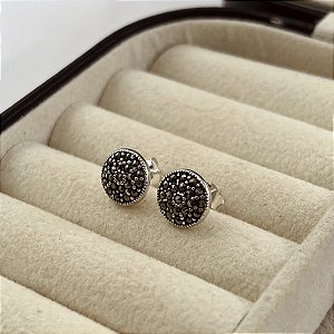 Brincos Redondo Cravejado com Marcassitas Prata Bali - BPR835