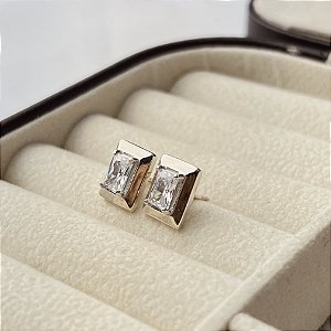 Brincos Quadrado Liso com Zircônia Prata 925 - BPR839