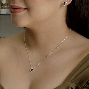 Conjunto Gota Cravejados com Zircônias Prata 925 - CJPR17