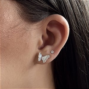 Brincos Borboletas Cravejadas com Zircônias Prata 925 - BPR846