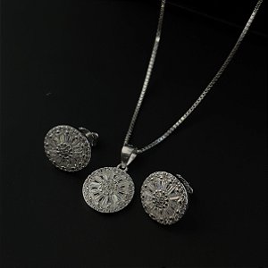 Conjunto Pizza Cravejado com Zircônias Prata 925 - CJPR47