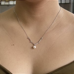 Gargantilha com Pérola e Zircônias Prata 925 com Ródio - CPR792