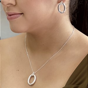 Conjunto Com Pingente Oval Liso Prata 925 - CPR803