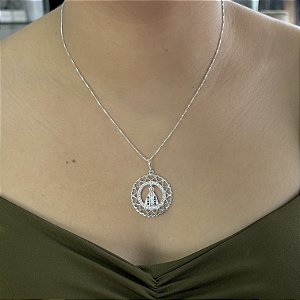 Gargantilha Pingente Corações N.Sra. Aparecida Prata 925 - CPR804