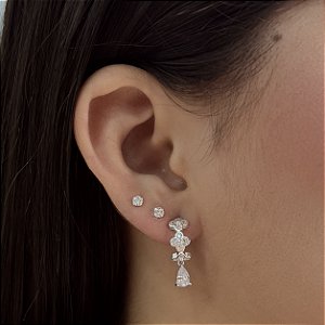Brincos Argolas 3 Trevos Cravejados Prata 925 - BPR859
