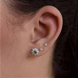 Brincos com Flor com Zircônias Prata 925 - BPR861