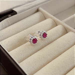Brincos com Zircônia Rosa Prata 925 - BPR863