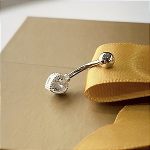 Piercing Coração para Umbigo Prata 925 com Pino Aço - PIPR435