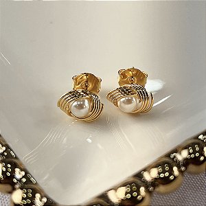 Brincos Oval com Pérola Semijoia 18k - MB1004