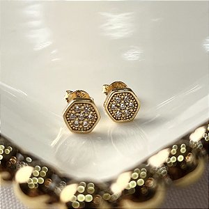 Brincos Retangular Cravejado com Zircônia Semijoia 18k - MB1189