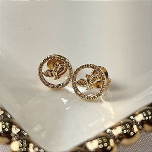 Brincos Espírito Santo Cravejados com Zircônia Semijoias 18k - MB1093