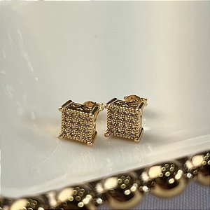 Brincos Quadrado Cravejados com Zircônia Semijoias 18k - MB1202