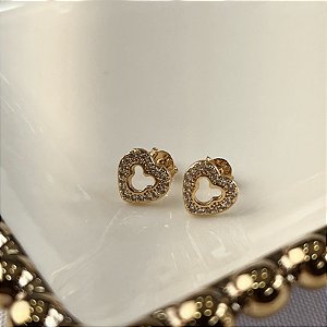 Brincos Coração Cravejados com Zircônia Semijoias 18k - MB1166