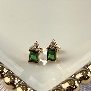 Brincos Retangular com Pedra Verde Semijoias 18k - MB1019