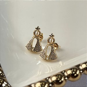 Brincos Nossa Senhora Aparecida Cravejados Semijoias 18k - MB1072
