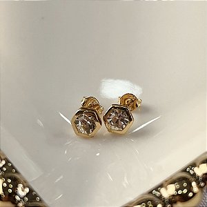Brincos Hexagonal com Zircônia Semijoias 18k - MB1123