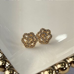 Brincos de Rosa Cravejadas Semijoias 18k - MB1160