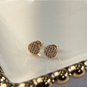 Brincos Redondo Cravejados Com Zircônia Semijoias 18k - MB1165