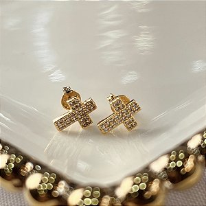 Brincos Crucifixo Cravejados Semijoias 18k - MB1178
