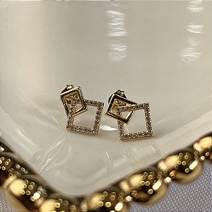 Brincos Quadrado Duplo Cravejado Semijoias 18k - MB1206