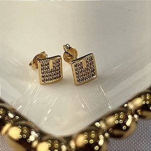 Brincos Quadrado com Detalhe Cravejados Semijoias 18k - MB1169