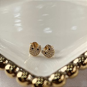 Brincos Gato Dourado Cravejados Semijoias 18k - MB1191