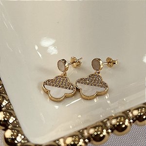 Brincos Trevo Resinado Cravejados Semijoias 18k - MB1144