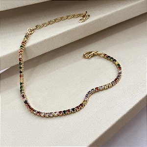 Pulseira Rivieira com Zircônias Colorida Semijoias 18k - 18cm - MP706