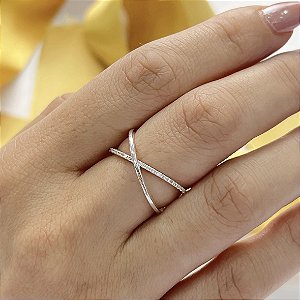 Anel Meia Aliança Dupla Cravejada Prata 925 - APR265