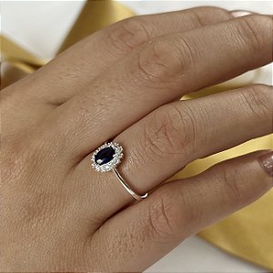 Anel Pedra Oval Azul Prata 925 - APR271
