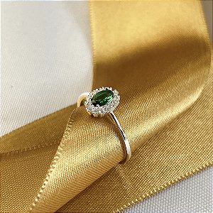 Anel Oval Pedra Verde Prata 925 - APR270