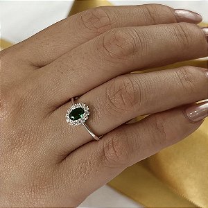 Anel Oval Pedra Verde Prata 925 - APR270